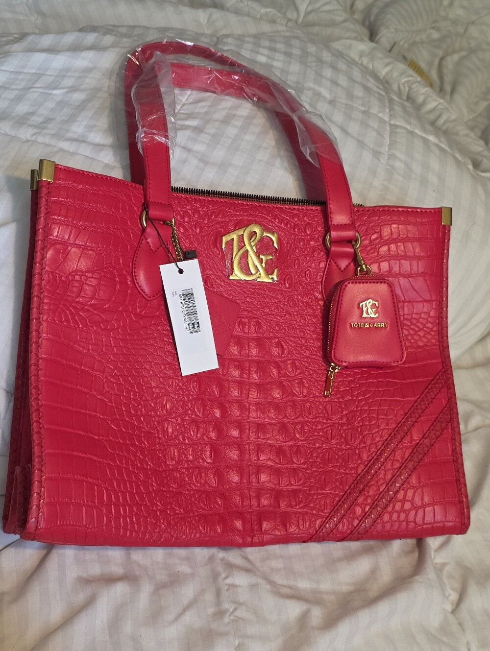 Bright Red Croc-Embossed Tote - Picture 10 of 10
